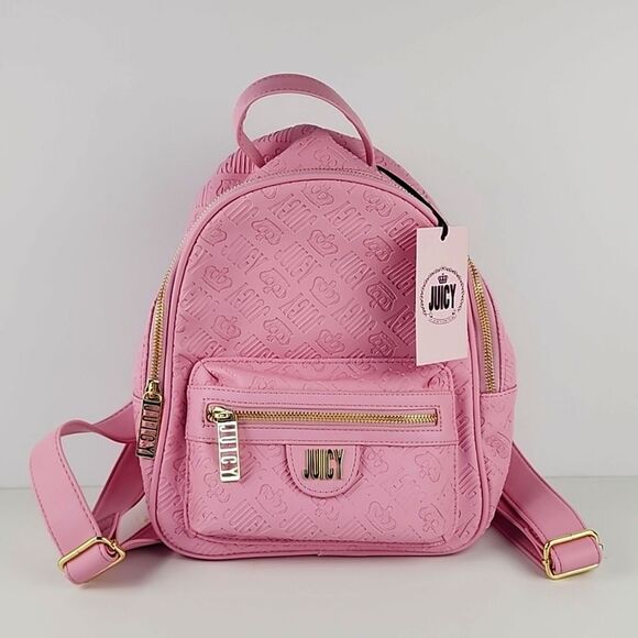 Juicy couture royal sport mini backpack flamingo deboss new gold hardware crown